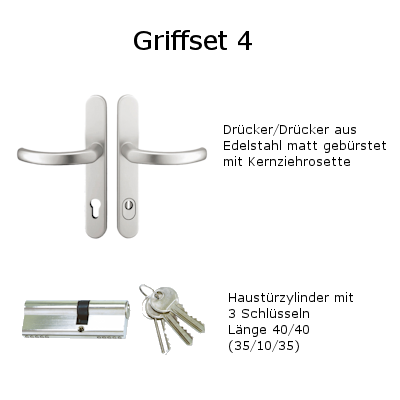 Griffset 4 Drückergarnitur Drücker/Drücker Langschild Edelstahl mit Kernziehrosette inklusive Befestigungsmaterial