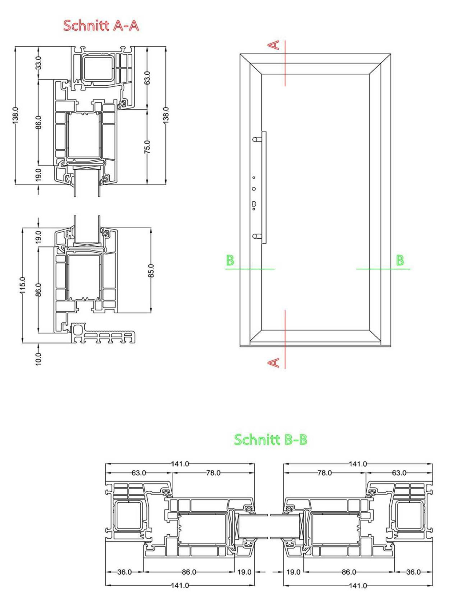 Profildetails der Serie K600P Haustüren