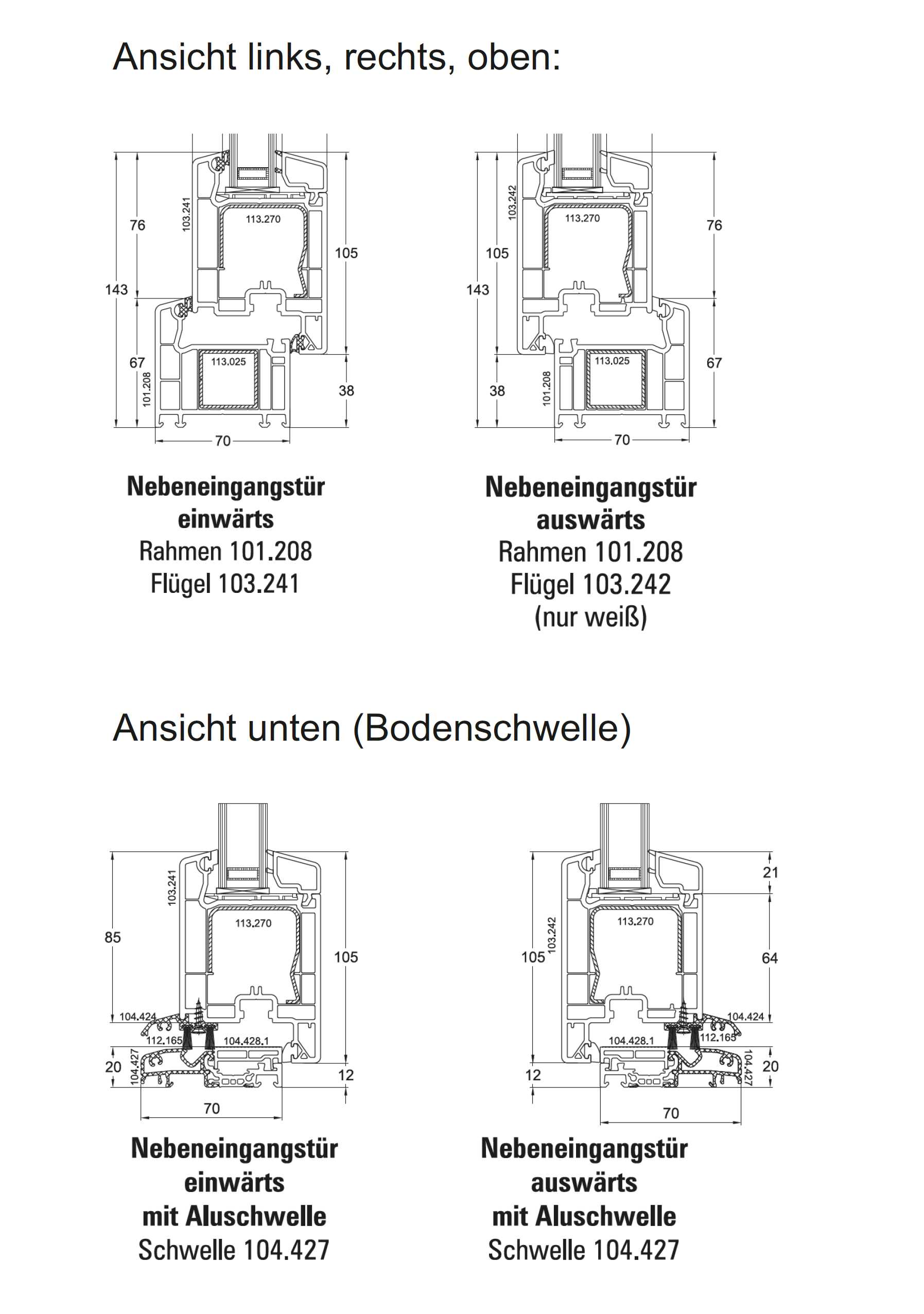 Profildetails der Serie VEKA 70-2