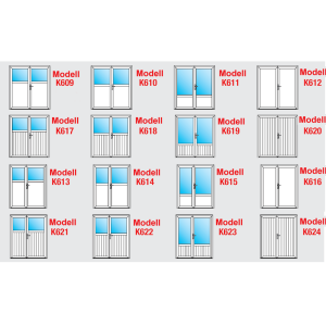 Zweiflügliges Garagentor · Doppeltür · Flügeltor · Modell K610R (1/2 Glas) · Farbe: weiß  · Maßanfertigung · symmetrische Teilung · cm genau · nach innen und außen öffnend wählbar · inklusive Zubehörset · Serie KL600R