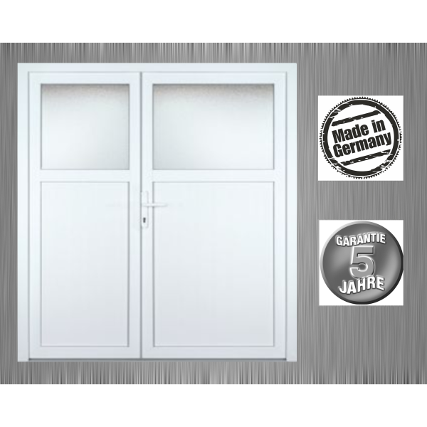 Zweiflügliges Garagentor aus Kunststoff  · Doppeltür für Garage & Werkstatt · Modell K613R (1/3 Glas) · Farbe: weiß  · Maßanfertigung · asymmetrische Teilung · cm genau · nach innen und außen öffnend wählbar · inklusive Zubehörset · Serie KL600R