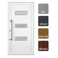 Kunststoff Haustür · Modell KL766S2 · Farben: Weiß, Grau, Anthrazit, Golden Oak oder Mahagoni (Braun) · Maßanfertigung cm genau · nach innen & außen öffnend wählbar · inklusive hochwertigem Griffset aus Edelstahl · Serie KL700S2