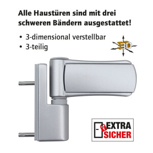 Aluminium-Haustür · Hochwertig · Sicher & Energiesparend · Modell: A604-3D-S2 · Farbe: Weiß · Maßanfertigung cm genau · inklusive hochwertigem Griffset· Serie: A600-3D-S2