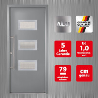 Aluminium-Haustür · Hochwertig · Sicher & Energiesparend · Modell: A668-3D-S2 · Farbe: Grau RAL 7001 · Maßanfertigung cm genau · inklusive hochwertigem Griffset· Serie: A600-3D-S2