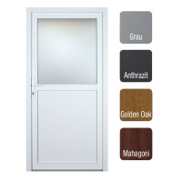 Gealan Kunststoff Nebeneingangstür · Kellertür · Garagentür · Modell G7402S2 (1/2 Glas) · Farben: Weiß, Grau, Anthrazit, Golden Oak oder Mahagoni (Braun) · Maßanfertigung cm genau · nach innen & außen öffnend wählbar · inkl. Zubehörset · Serie G74S2