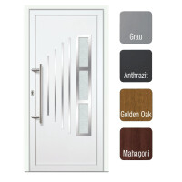 Gealan Kunststoff Haustür · Modell G7439S2 · Farben: Weiß, Grau, Anthrazit, Golden Oak oder Mahagoni (Braun) · Maßanfertigung cm genau · nach innen & außen öffnend wählbar ·  inklusive hochwertigem  Griffset aus Edelstahl ·  Serie G74S2