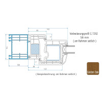 58 mm Verbreiterungsprofil · Maueranschlussprofil · Bodeneinstandsprofil · Farbe: innen Weiß / außen Golden Oak · passend für alle Türen der Gealan G74 Serien