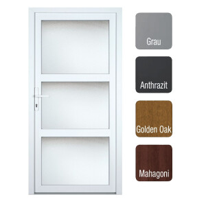 Gealan Kunststoff Nebeneingangstür · Kellertür · Garagentür · Modell G7470R (3 x Glas) · Farben: Weiß, Grau, Anthrazit, Golden Oak oder Mahagoni (Braun) · Maßanfertigung cm genau · nach innen & außen öffnend wählbar · inkl. Zubehörset · Serie G74R