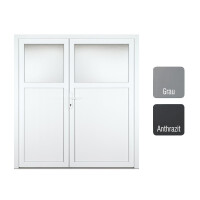 Zweiflügeliges Gealan Flügeltor Kunststoff-Aluminium · Doppeltür für Garage & Werkstatt · GA7413S2-3 asymmetrisch · 3-Fach Glas · 40 mm Aluminium Füllung · Farben: Weiß, Grau, Anthrazit · Maßanfertigung nach innen & außen öffnend · Serie GA74S2-3