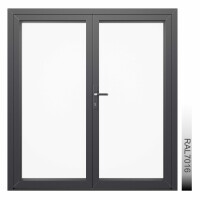 Aluhaus AHS75 Premium Aluminium Zweiflügelige Tür / Flügeltor · Doppeltür · Ladentür · Haustür · Nebeneingangstor · Modell AHS75-27-2  (Vollglas) · VSG-Glas · Große Farbauswahl · Maßanfertigung cm genau · nach innen & außen öffnend ·  Serie AHS 75