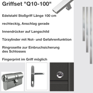 100 cm Edelstahl Stoßgriff Q10 , Inndendrücker...