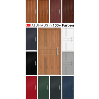 Aluhaus ELITE 75-30 Aluminium Haustür · Modell Argea · Lisenentür · Individuell · Exclusive 3D-Fräsungen · Flächenbündig & Flügelüberdeckend  · Große Farbauswahl · Maßanfertigung cm genau · nach innen & außen öffnend ·  Serie: Elite Comfort 75 Save