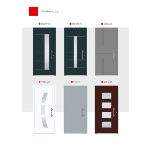 Aluhaus ELITE 75-30 Aluminium Haustür mit Glas in Mondform ·Modell Cyntia · Zeitlos · Glas in Kreisform · Flächenbündig & Flügelüberdeckend  · Große Farbauswahl · Maßanfertigung cm genau · nach innen & außen öffnend ·  Serie: Elite Comfort 75 Save