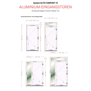 Aluhaus ELITE 75-30 Aluminium Haustür mit Glas in Mondform ·Modell Cyntia · Zeitlos · Glas in Kreisform · Flächenbündig & Flügelüberdeckend  · Große Farbauswahl · Maßanfertigung cm genau · nach innen & außen öffnend ·  Serie: Elite Comfort 75 Save