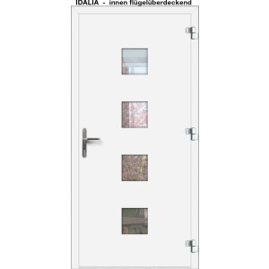 Aluhaus ELITE 75-30 Aluminium Haustür · Modell Idalia · Schlicht · Quadratische Fenster - Flächenbündig & Flügelüberdeckend  · Große Farbauswahl · Maßanfertigung cm genau · nach innen & außen öffnend ·  Serie: Elite Comfort 75 Save