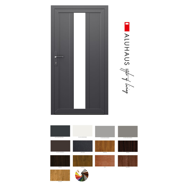 Aluhaus AHS75 Premium Aluminium Vollglas Haustür · Ladentür · Garagentür · Modell AHS75-74 (1 x Glas, 2 x Füllung) · VSG-Glas · Große Farbauswahl · Maßanfertigung cm genau · nach innen & außen öffnend ·  Serie AHS 75