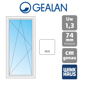 Gealan Kunststoff Balkontür / Terrassentür· Modell 20 · 1-flügelig, Dreh-Kipp · 2-fach Wärmeschutzverglasung · Farbe: Weiß RAL 9016 · Maßanfertigung cm genau · Uw 1.3  W/m2K · Serie G74/2 Softline