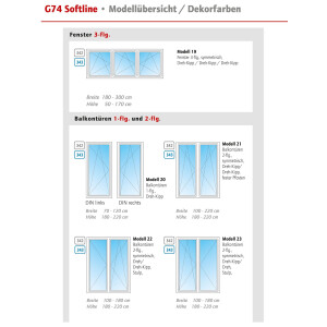 Gealan Kunststoff Balkontür / Terrassentür· Modell 20 · 1-flügelig, Dreh-Kipp · 3-fach Wärmeschutzverglasung 40 mm · Farbe: Weiß RAL 9016 · Maßanfertigung cm genau · Uw 0,93  W/m2K · Serie G74 Softline