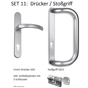 Drücker/Stoßgriff SILBER auf Langschild,...