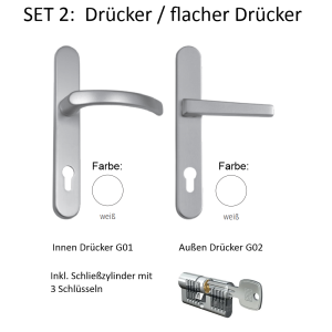 Drücker / flacher Drücker WEISS auf Langschild,...