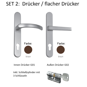 Drücker / flacher Drücker BRAUN auf Langschild,...