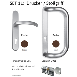 Drücker/Stoßgriff BRAUN auf Langschild,...