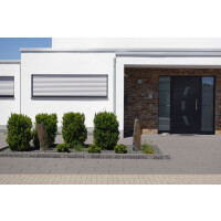 Aluhaus ELITE 75-30 Aluminium Haustür mit Glas in Mondform ·Modell Vesta · Modern · Exclusive 3D-Fräsungen · Flächenbündig & Flügelüberdeckend  · Große Farbauswahl · Maßanfertigung cm genau · nach innen & außen öffnend ·  Serie: Elite Comfort 75