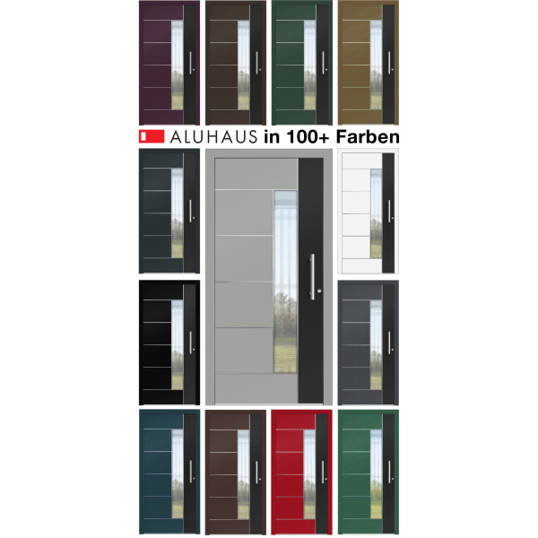 Aluhaus ELITE 75/90-50 Premium Aluminium Haustür · Modell Agapit · VSG-Glas · Flächenbündig & Flügelüberdeckend  · Große Farbauswahl · Maßanfertigung cm genau · nach innen & außen öffnend · Serie Elite Comfort 75 Save 75/90