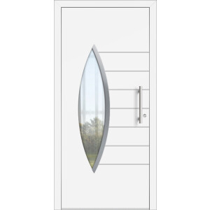 Aluhaus ELITE 75/90-50 Premium Aluminium Haustür · Modell Gaius - Exklusiv · Glas in Form einer Ellipse · Flächenbündig & Flügelüberdeckend  · Große Farbauswahl · Maßanfertigung cm genau · nach innen & außen öffnend ·  Serie: Elite Comfort 75 Save 75/90